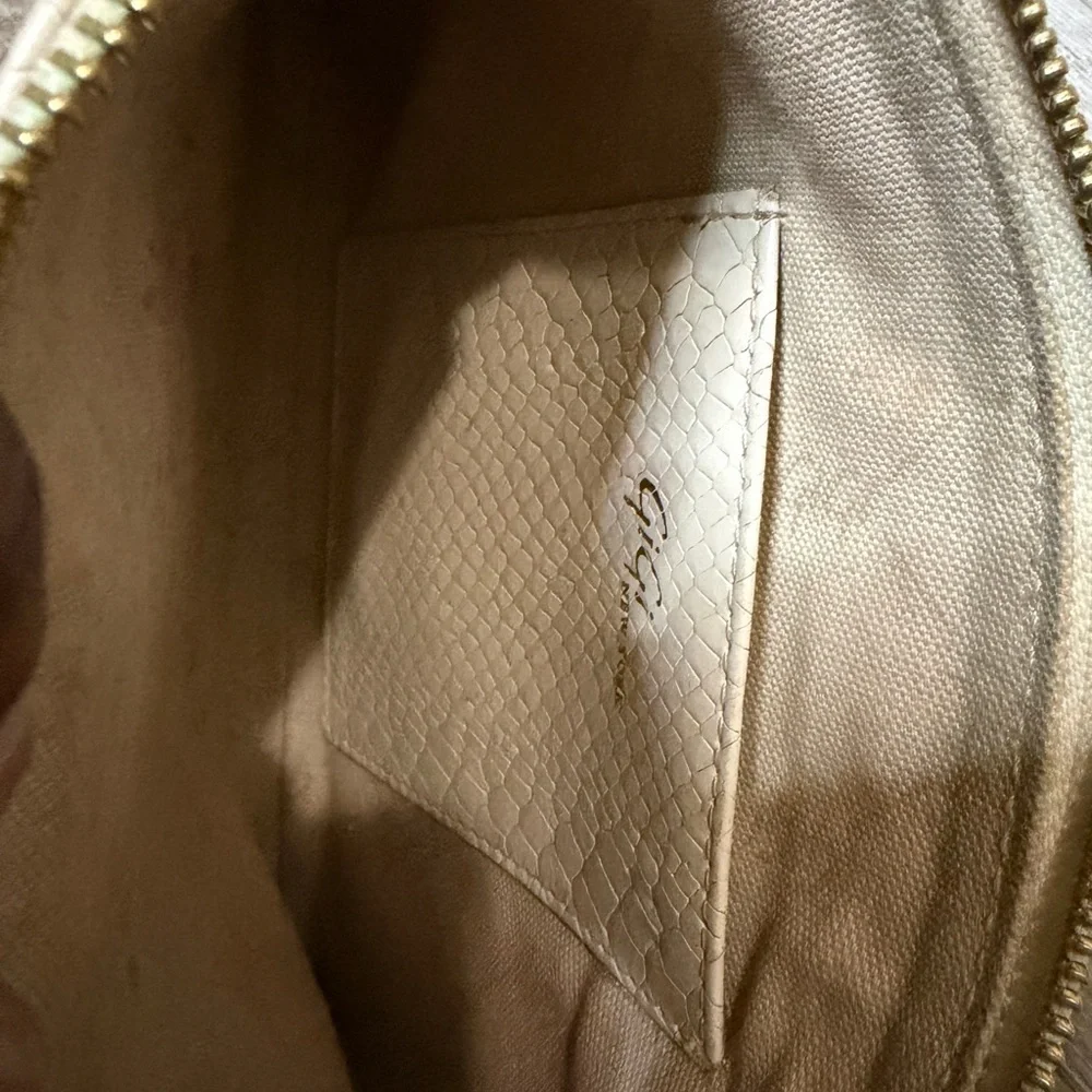 GiGi New York Cream Textured Clutch with Gold Accents